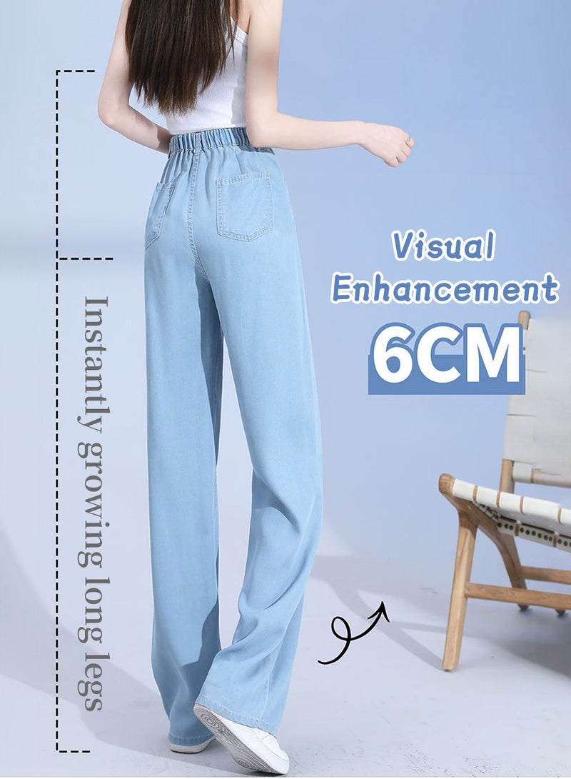 Moovant Women's Denim Pants, Soft Comfortable Jeans, High-waisted Straight Leg Jeans, High Elastic Loose Women Pants, Casual Trousers, Blue - Image 4