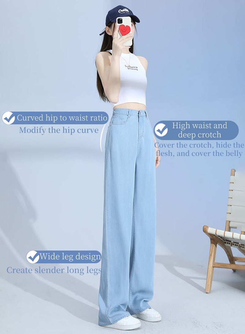 Moovant Women's Denim Pants, Soft Comfortable Jeans, High-waisted Straight Leg Jeans, High Elastic Loose Women Pants, Casual Trousers, Blue - Image 5
