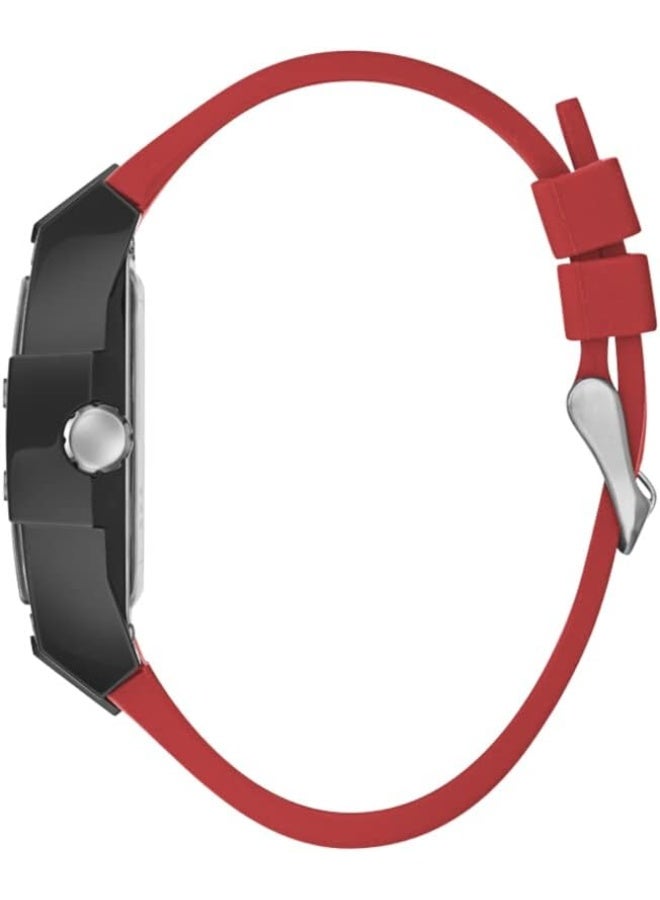 GUESS Mens Casual Multifunction 43mm Watch â€“ Black Polycarbonate Case with Black Skeleton Dial & Red Silicone Strap - Image 2