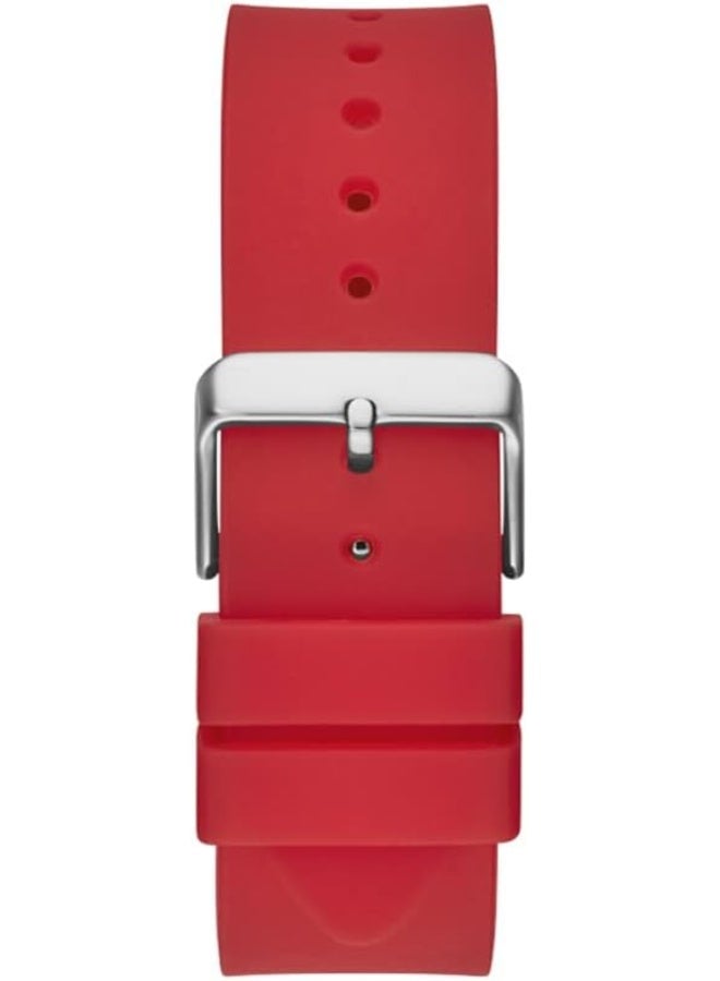 GUESS Mens Casual Multifunction 43mm Watch â€“ Black Polycarbonate Case with Black Skeleton Dial & Red Silicone Strap - Image 3