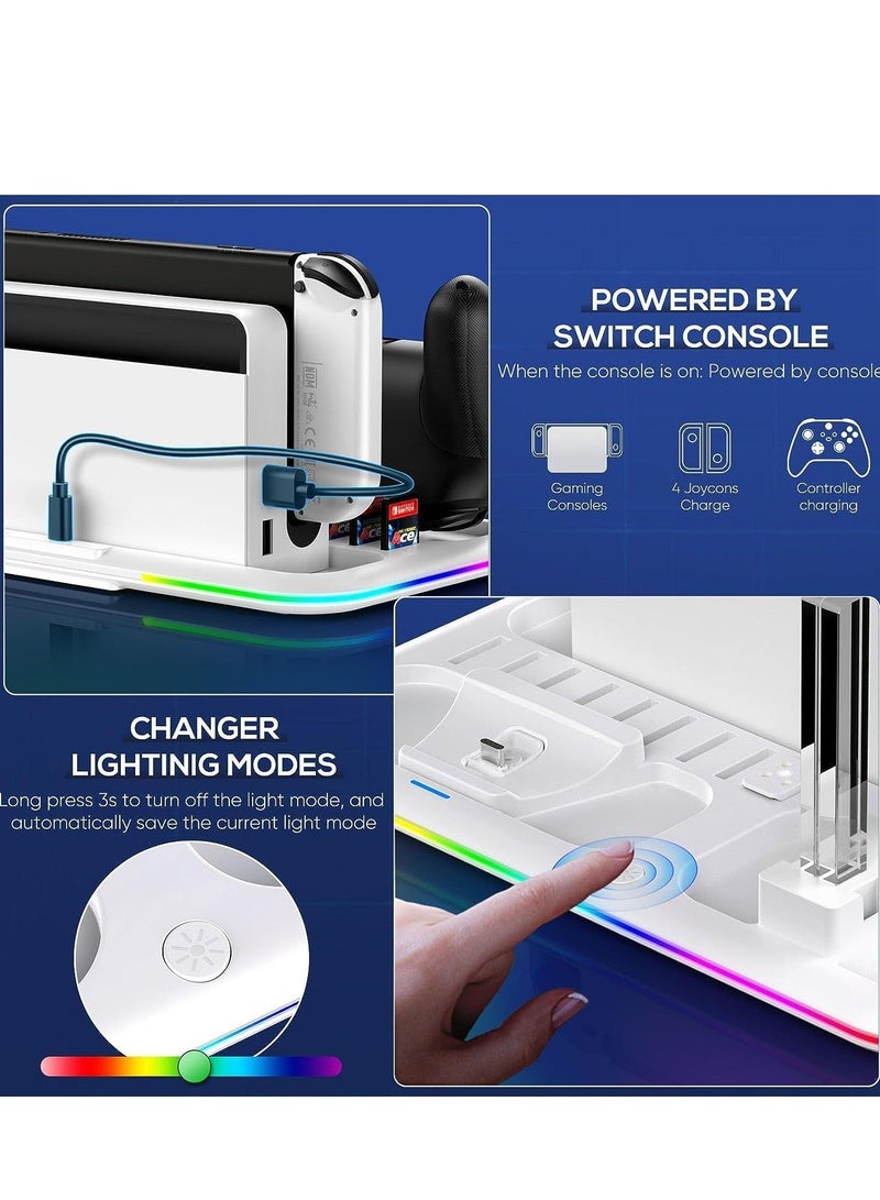 كابتن تيك Download Customer Images RGB Switch Controller Charger Dock Station for Nintendo & OLED Model Joycon, Charging Docking Stand 4 Joy Cons and Pro with LED Indicator 8 Game Slots - Image 2