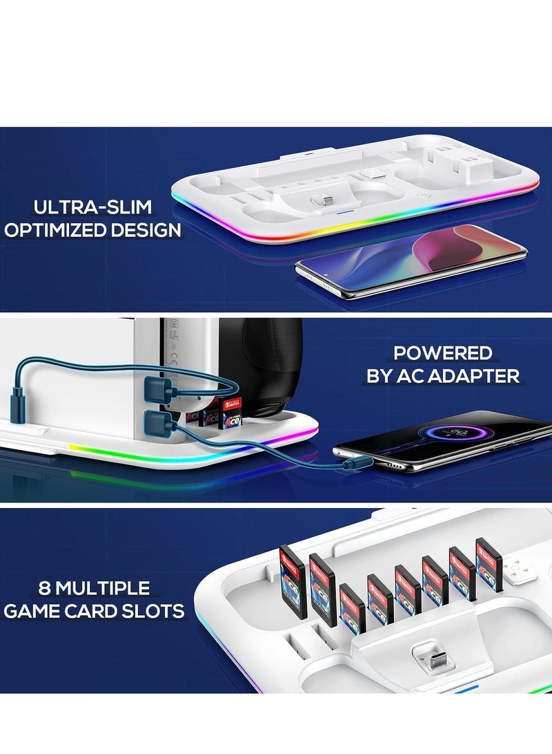 كابتن تيك Download Customer Images RGB Switch Controller Charger Dock Station for Nintendo & OLED Model Joycon, Charging Docking Stand 4 Joy Cons and Pro with LED Indicator 8 Game Slots - Image 3