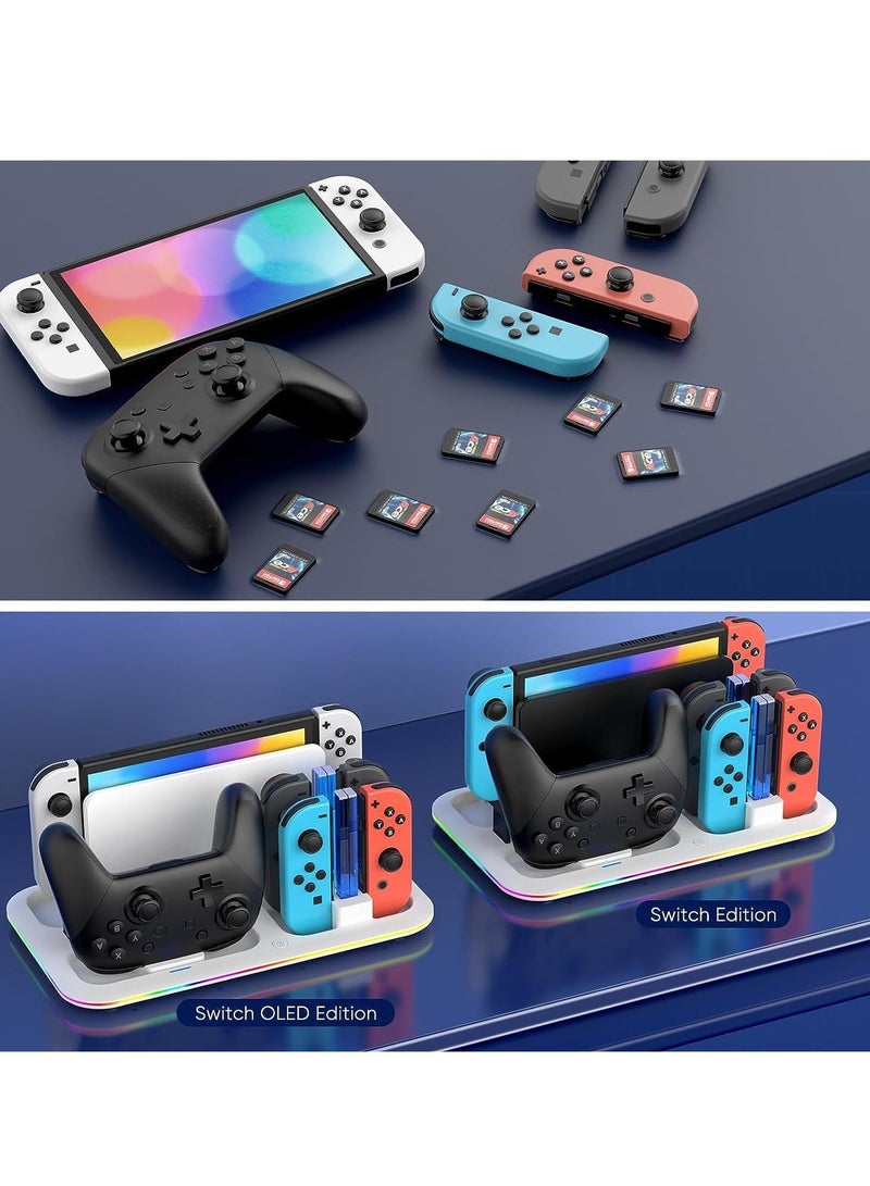 كابتن تيك Download Customer Images RGB Switch Controller Charger Dock Station for Nintendo & OLED Model Joycon, Charging Docking Stand 4 Joy Cons and Pro with LED Indicator 8 Game Slots - Image 4