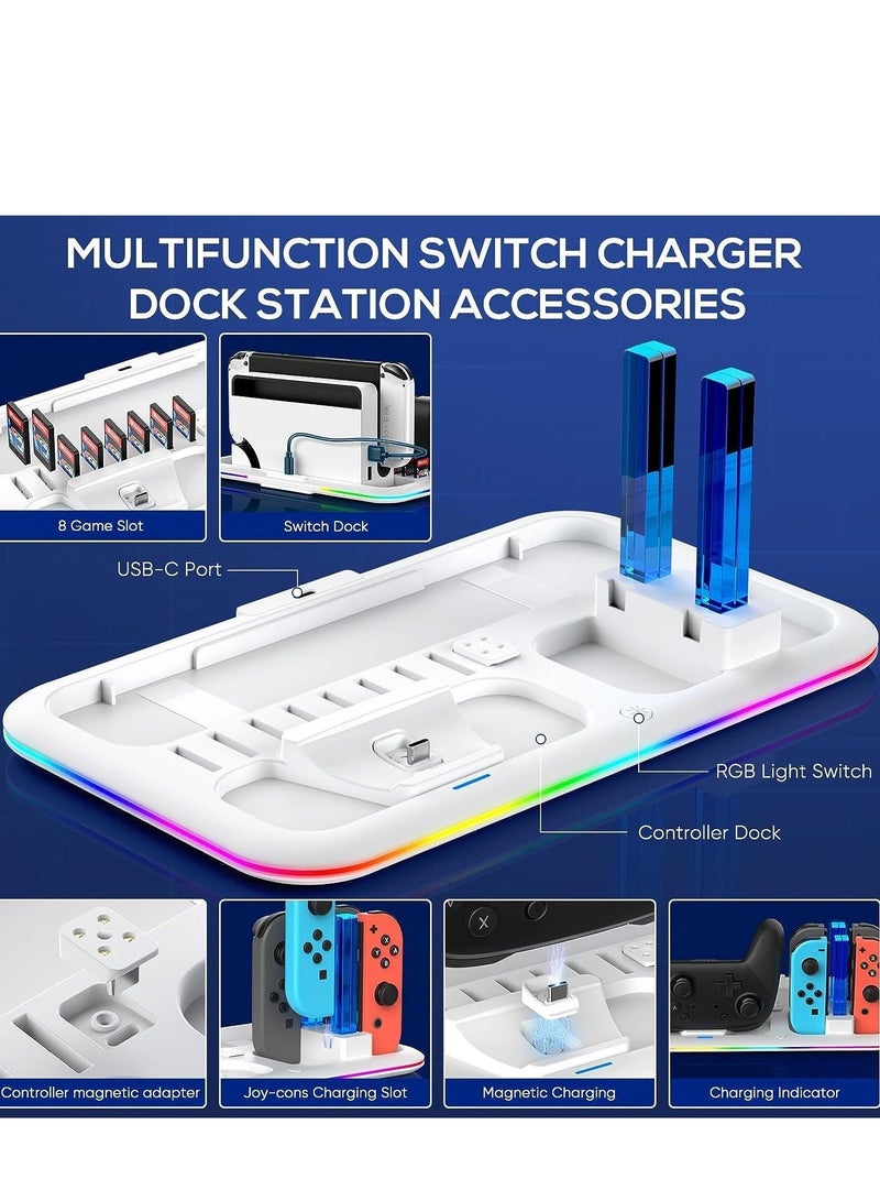 كابتن تيك Download Customer Images RGB Switch Controller Charger Dock Station for Nintendo & OLED Model Joycon, Charging Docking Stand 4 Joy Cons and Pro with LED Indicator 8 Game Slots - Image 5