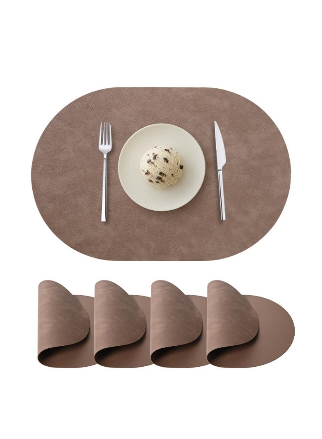 Oval Placemats Set of 4, Faux Leather Place Mats for Dining Table Dual Sided Placemats Heat Resistant Washable Wipeable Table Mats for Indoor Outdoor, Dark coffee color - Image 1