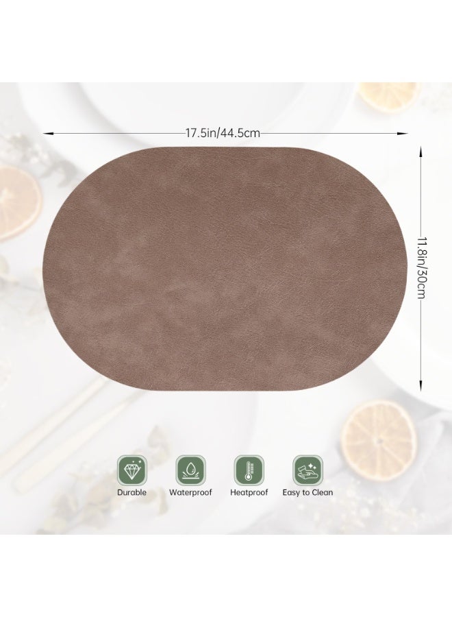 Oval Placemats Set of 4, Faux Leather Place Mats for Dining Table Dual Sided Placemats Heat Resistant Washable Wipeable Table Mats for Indoor Outdoor, Dark coffee color - Image 2