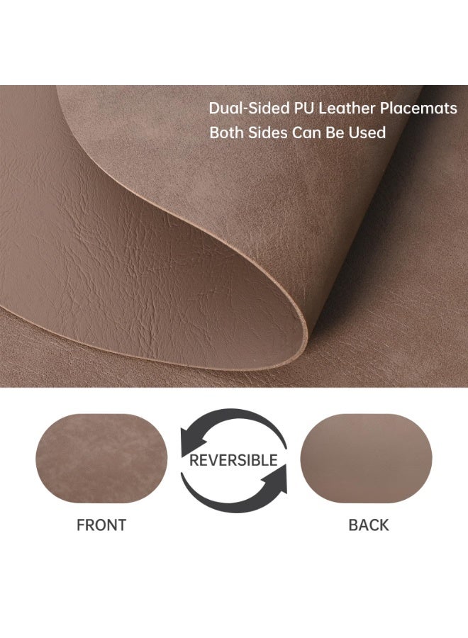 Oval Placemats Set of 4, Faux Leather Place Mats for Dining Table Dual Sided Placemats Heat Resistant Washable Wipeable Table Mats for Indoor Outdoor, Dark coffee color - Image 3
