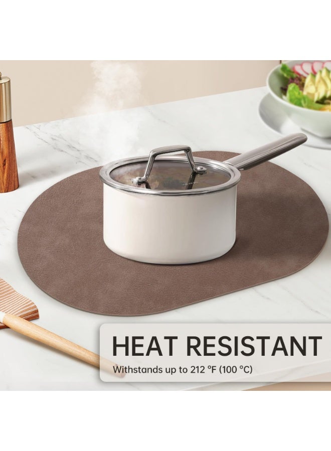 Oval Placemats Set of 4, Faux Leather Place Mats for Dining Table Dual Sided Placemats Heat Resistant Washable Wipeable Table Mats for Indoor Outdoor, Dark coffee color - Image 4