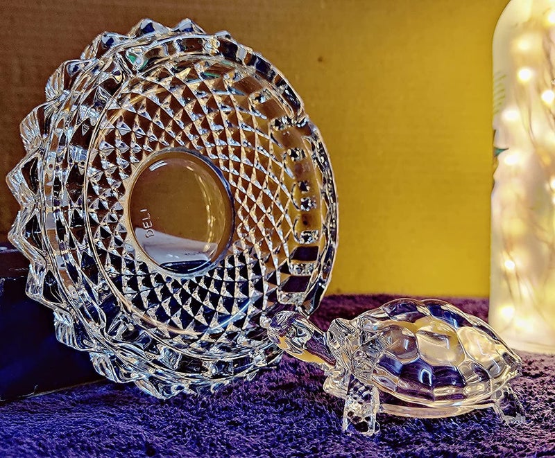 Qwick Click feng Shui vastu Glass Crystal Turtle Crystal Tortoise Crystal kachua with Crystal Plate for Gift Decoration showpiece Good Luck - Image 1