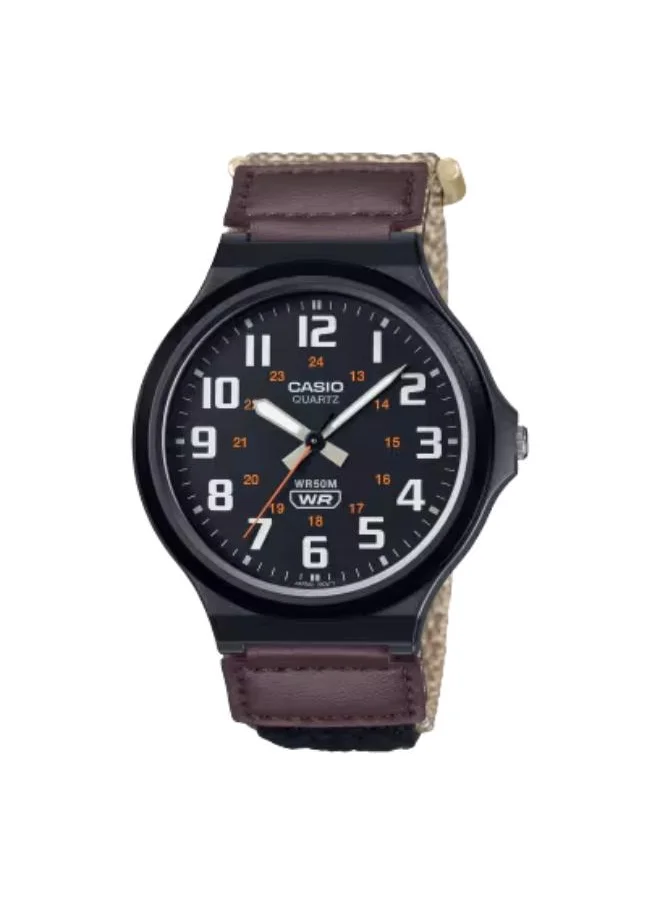 CASIO Men's Analog Display Watch With Brown Cloth Strap - MW-240B-5BVDF