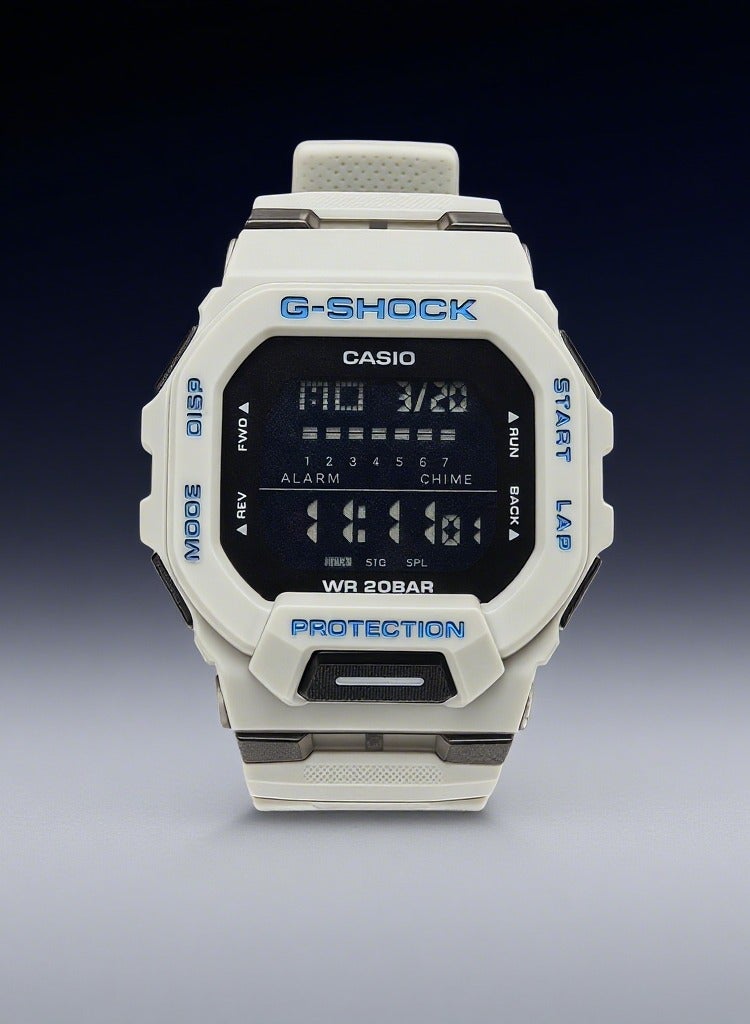كاسيو ساعة كاسيو رجالي G-Shock الرياضية الرقمية من المطاط باللونين الرمادي والأبيض - Image 1