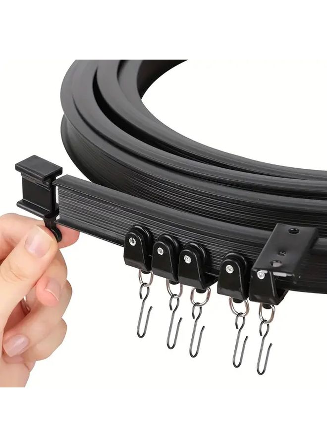 Black Curved Ceiling Track System 31496 Inch Heavy Duty Metal Bendable Shower Curtain Rail Wall Mounted Hardware For Bathroom Rv Boat Retractable Room Partition Multi Purpose - Image 1