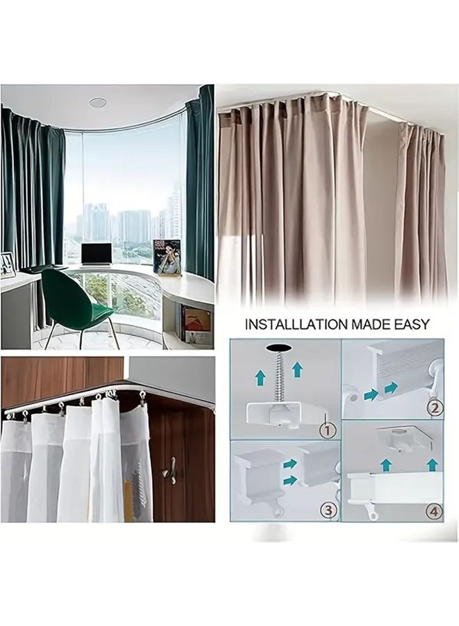 Black Curved Ceiling Track System 31496 Inch Heavy Duty Metal Bendable Shower Curtain Rail Wall Mounted Hardware For Bathroom Rv Boat Retractable Room Partition Multi Purpose - Image 5