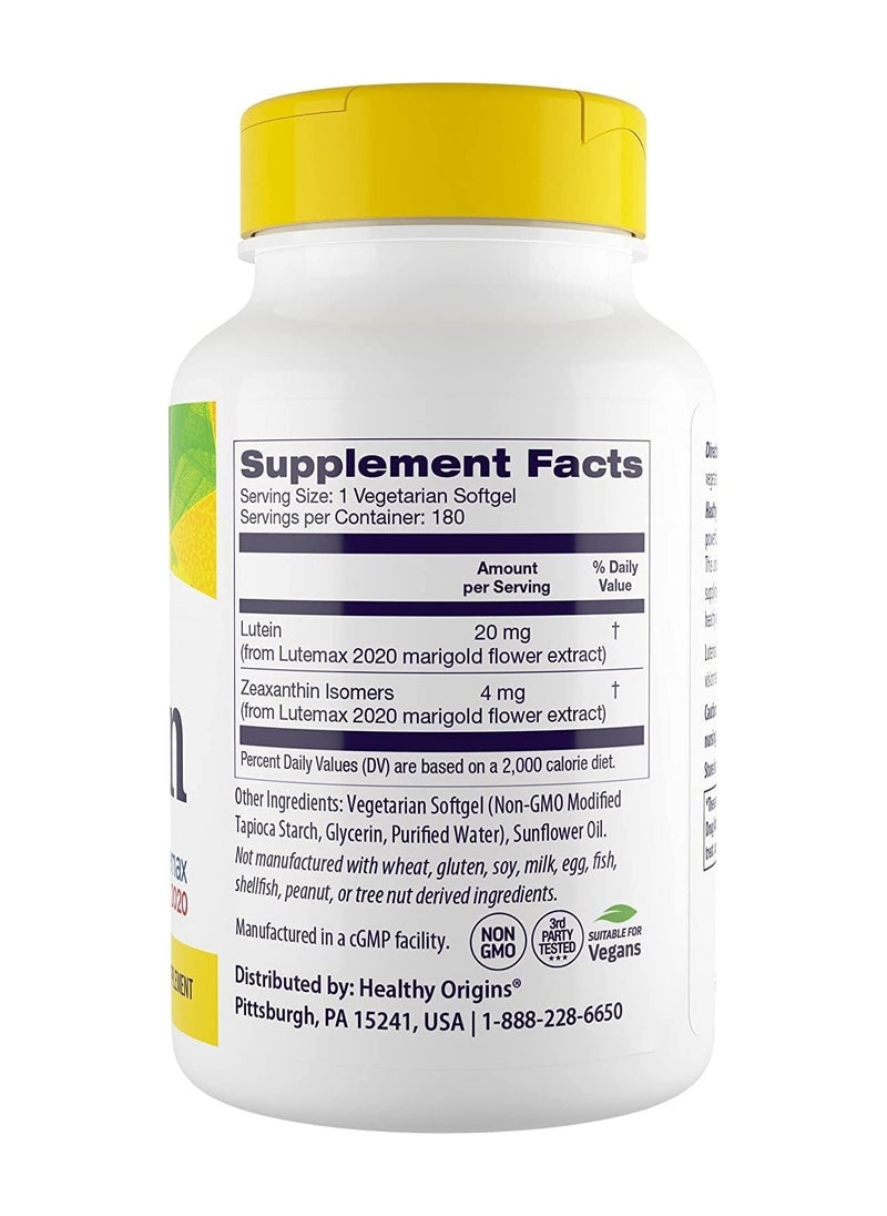 Healthy Origins - Lutein (Lutemax 2020), 20 mg - Supports Eye Health -  60 Veggie Gels - Image 1