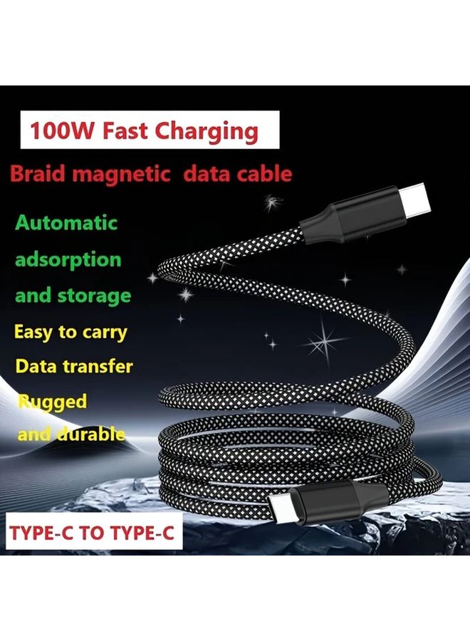 كابل USB-C 100 واط شحن مغناطيسي سريع سلك نايلون مزامنة البيانات مناسب للسفر - Image 1