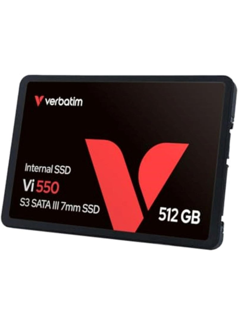 VERBATIM قرص صلب داخلي Verbatim Vi550 S3 - SSD سعة 512GB - محرك حالة صلبة - واجهة SATA III 2.5 بوصة - محرك SSD داخلي بتقنية NAND ثلاثية الأبعاد - SSD عالي الأداء 512GB - 500MB/s - أسود - Image 1