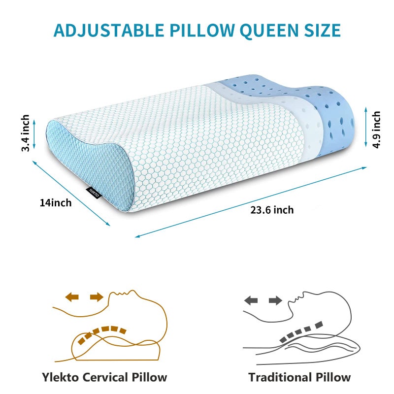 Ylekto Memory Foam Pillows Neck Pillow Bed Pillow for Sleeping Ergonomic Cervical Pillow Orthopedic Contour Pillow for Side Back Stomach Sleeper - Image 3