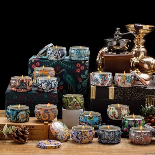 Howemon Scented Candles Gift Set, Natural Soy Wax Portable Travel Tin with Strongly Fragrance Essential Oils for Stress Relief and Aromatherapy - 16 Pack - Image 4