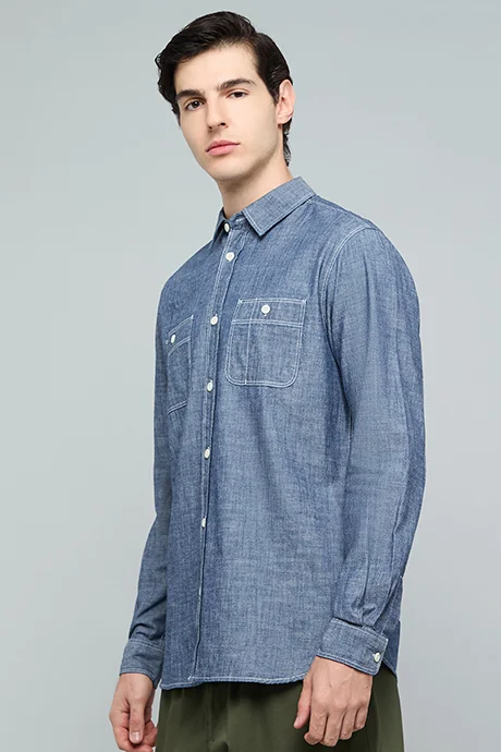 R&B Textured Shirt with Classic Collar and Long Sleeves