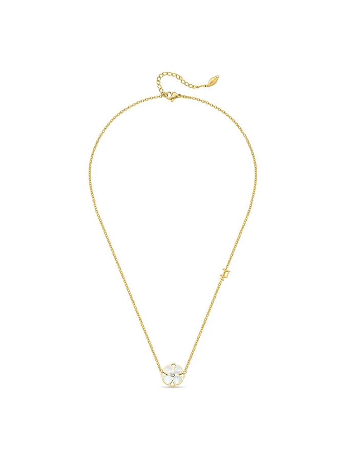 بوليس POLICE Clover Necklace - Gold-Plated with Mother-of-Pearl Petalled Pendant, Elegant & Bold Design