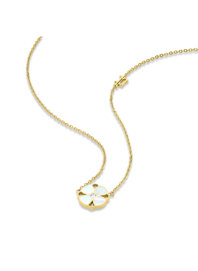 بوليس POLICE Clover Necklace - Gold-Plated with Mother-of-Pearl Petalled Pendant, Elegant & Bold Design