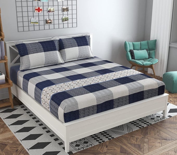UMI SUPER SOFT BRUSHED MICROFIBER COTTON KING SIZE BEDSHEET WITH PILLOW COVERSSUPER SOFTBREATHABLESHRINKAGEPACK OF 3 PIECE SET90X108 INCHES OR 228X274 CM144 TCBLUE