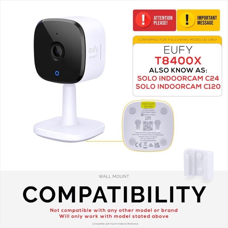 BRAINWAVZ 2 Pack Adhesive Wall Mount for Eufy Solo IndoorCam C24/C120 (T8400X) Security Camera, Easy to Install, No Mess, Reduce Blind Spots & Improved Viewing, Stick On & Screw in Installation, by Brainwavz - Image 2