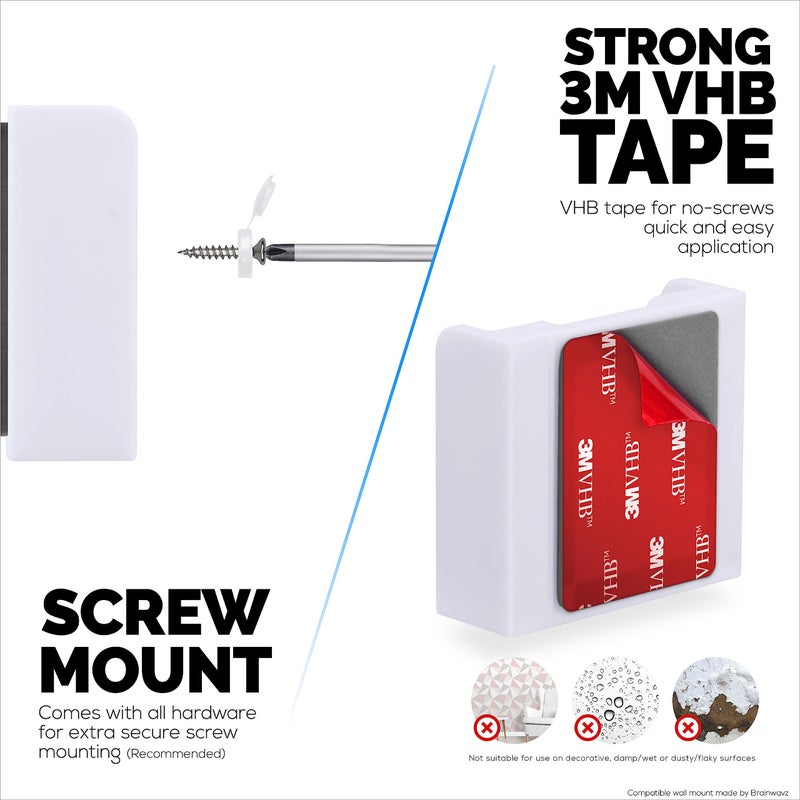 BRAINWAVZ 2 Pack Adhesive Wall Mount for Eufy Solo IndoorCam C24/C120 (T8400X) Security Camera, Easy to Install, No Mess, Reduce Blind Spots & Improved Viewing, Stick On & Screw in Installation, by Brainwavz - Image 3