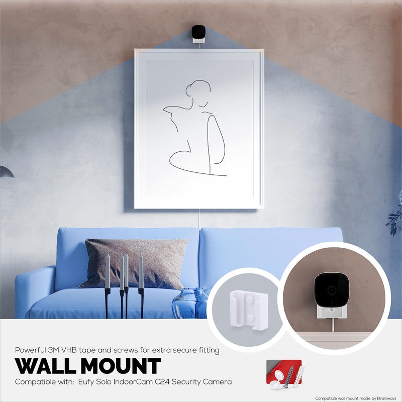 BRAINWAVZ 2 Pack Adhesive Wall Mount for Eufy Solo IndoorCam C24/C120 (T8400X) Security Camera, Easy to Install, No Mess, Reduce Blind Spots & Improved Viewing, Stick On & Screw in Installation, by Brainwavz - Image 4
