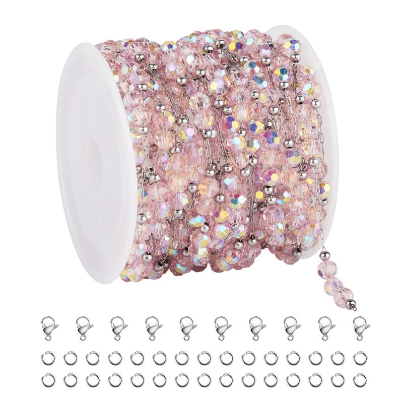 UMAOKANG 13 Feet Pink Crystal Chain for Jewelry Making Stainless Steel Bulk Chains on Spool - Image 1