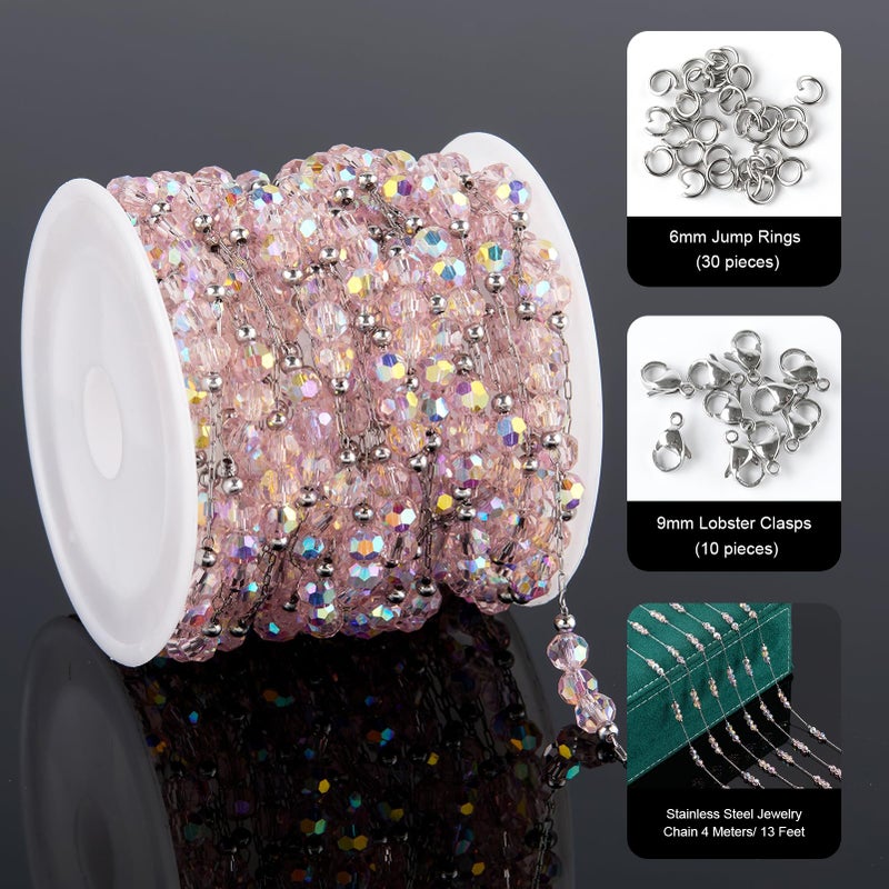 UMAOKANG 13 Feet Pink Crystal Chain for Jewelry Making Stainless Steel Bulk Chains on Spool - Image 2