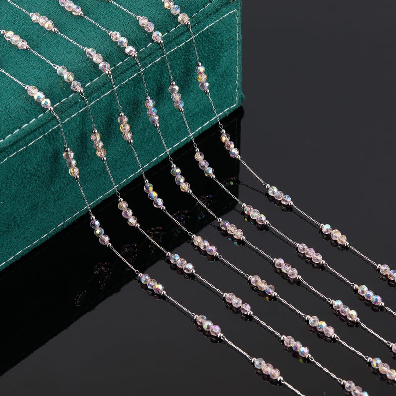 UMAOKANG 13 Feet Pink Crystal Chain for Jewelry Making Stainless Steel Bulk Chains on Spool - Image 5