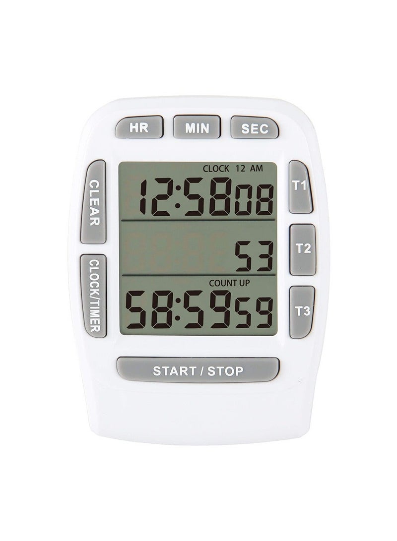 Digital Kitchen Triple Timer, Count-down & Count-up Tracking, Loud Buzzer Reminder, Magnetic Timer with Big Digits and Back Stand for Cooking, Meeting, Classroom, Studying, Exercising (White) - Image 1