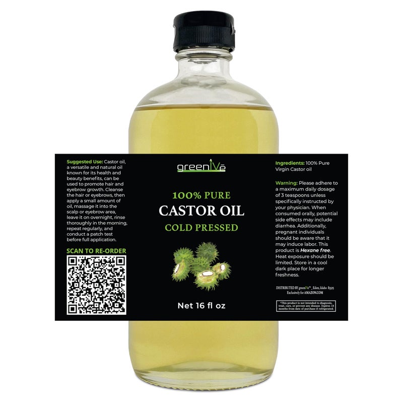GreenIVe 100% Pure Glass Castor Oil - Cold Pressed - Hexane Free - Exclusively on Amazon (16 oz) - Image 3