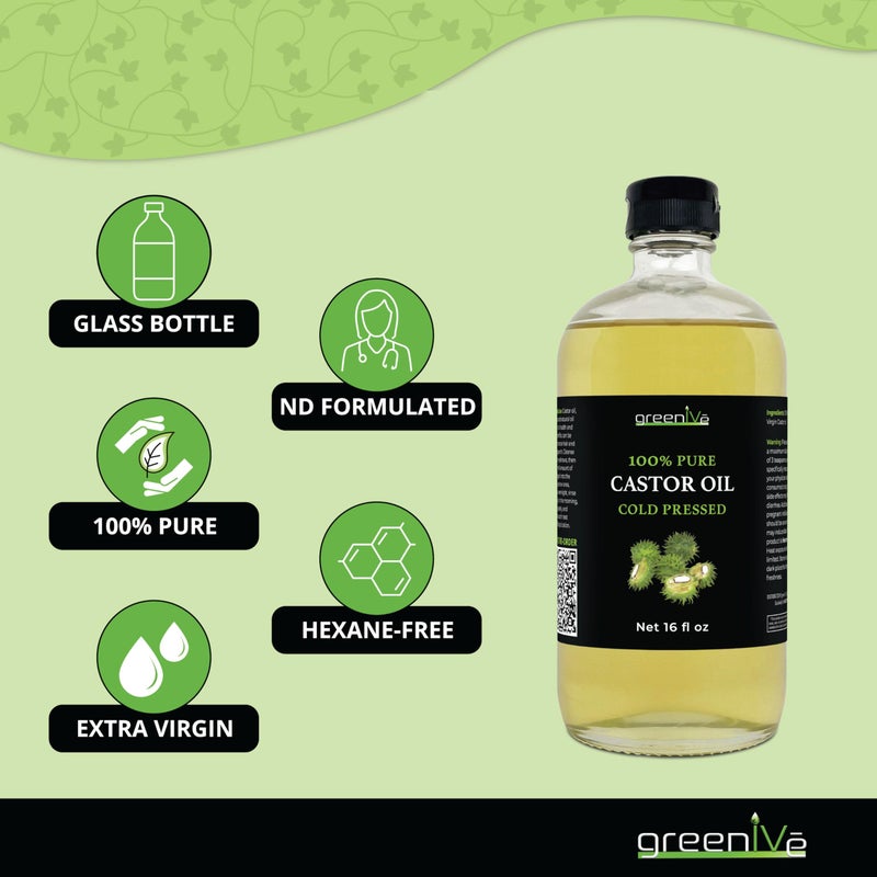 GreenIVe 100% Pure Glass Castor Oil - Cold Pressed - Hexane Free - Exclusively on Amazon (16 oz) - Image 4