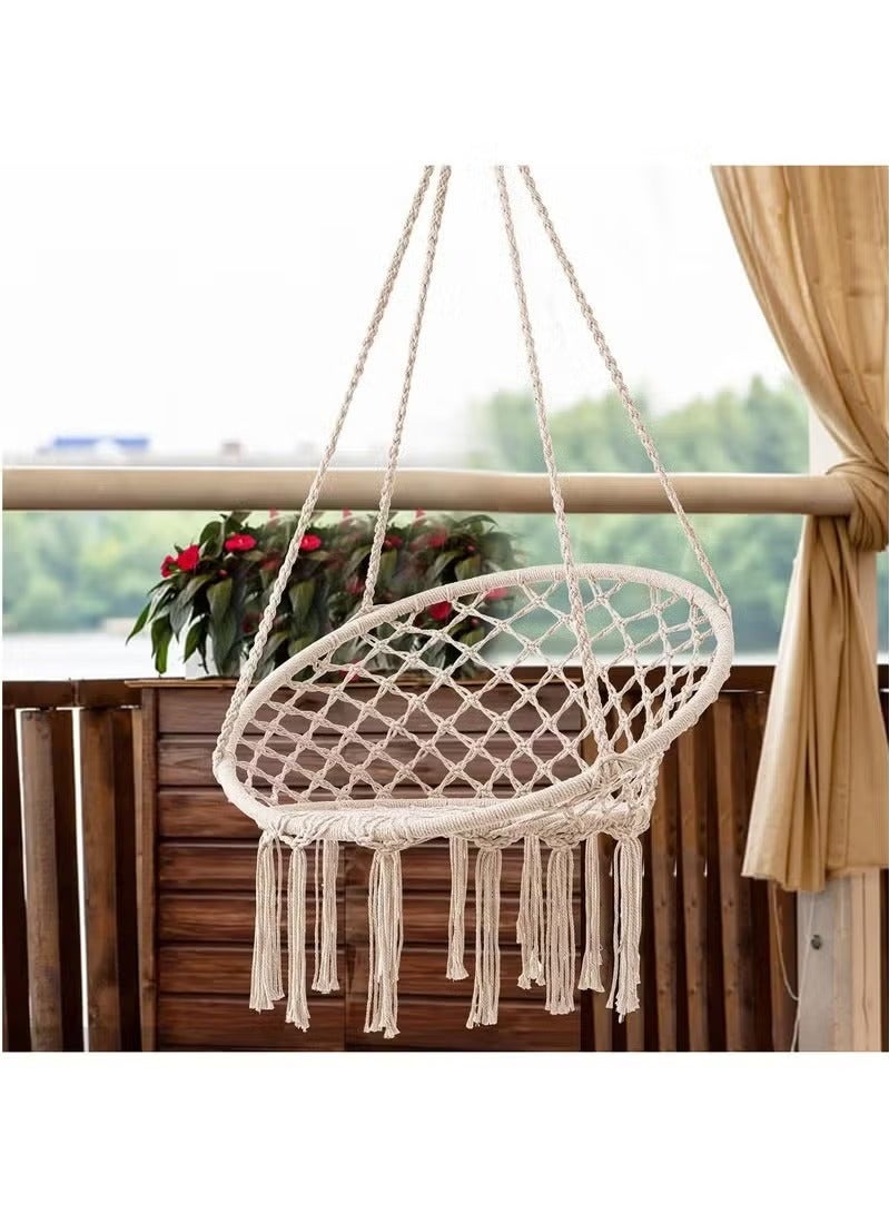 GENNEXT Hammock Chair, Hanging Swing with Macrame, Max 330 Lbs, Beige Hanging Cotton Rope Chair for Indoor, Outdoor, Bedroom, Patio, Yard, Deck, Garden and Porch, Beige - Image 3