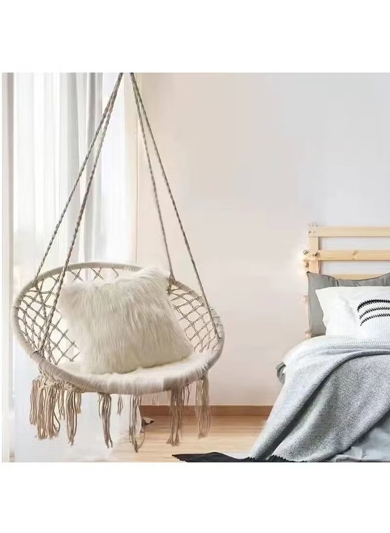 GENNEXT Hammock Chair, Hanging Swing with Macrame, Max 330 Lbs, Beige Hanging Cotton Rope Chair for Indoor, Outdoor, Bedroom, Patio, Yard, Deck, Garden and Porch, Beige - Image 1