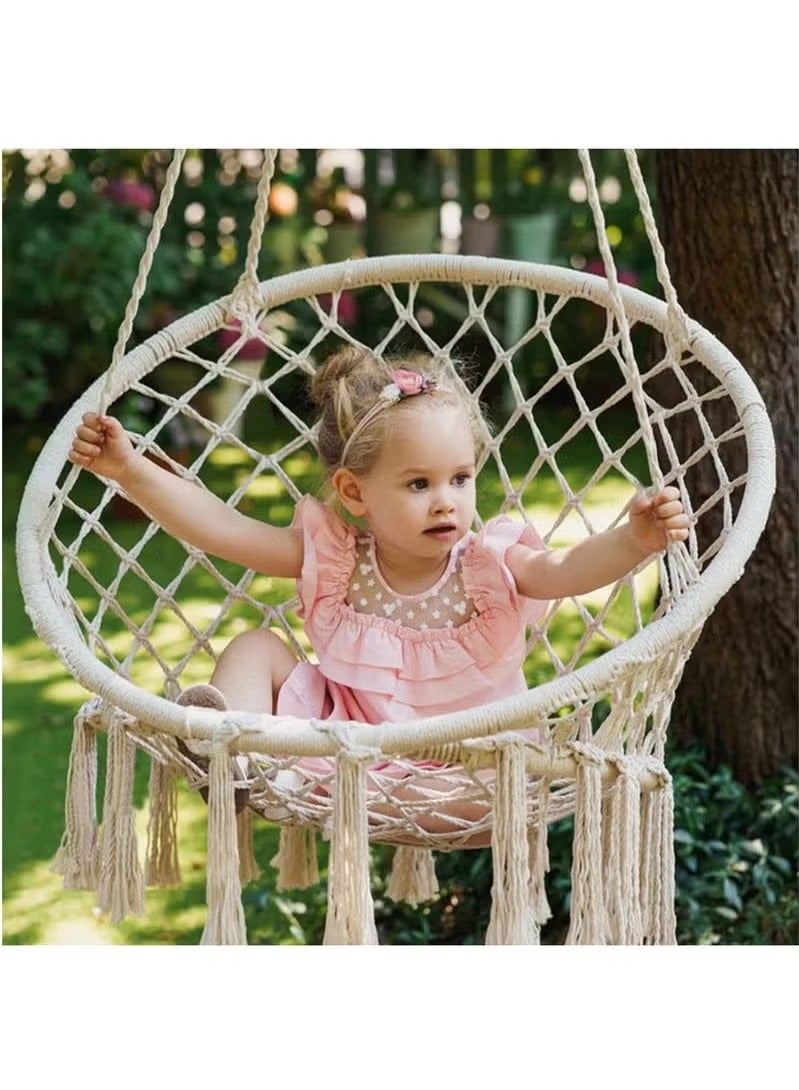GENNEXT Hammock Chair, Hanging Swing with Macrame, Max 330 Lbs, Beige Hanging Cotton Rope Chair for Indoor, Outdoor, Bedroom, Patio, Yard, Deck, Garden and Porch, Beige - Image 5