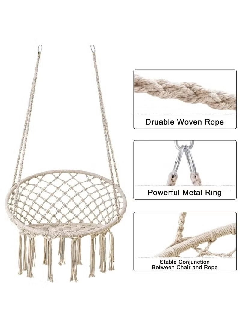 GENNEXT Hammock Chair, Hanging Swing with Macrame, Max 330 Lbs, Beige Hanging Cotton Rope Chair for Indoor, Outdoor, Bedroom, Patio, Yard, Deck, Garden and Porch, Beige - Image 2