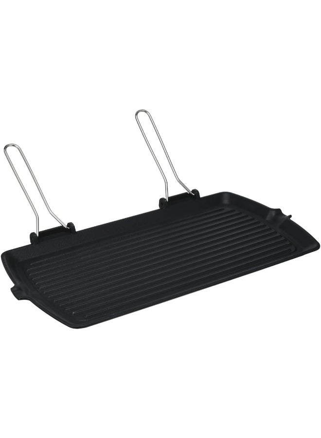 BS B&S Cast Iron Grill Pan 28x50cm – Heavy-Duty BBQ Grill with Grooved Surface – Durable Non-Stick Coating – Wooden Handle – Indoor/Outdoor Kitchen Accessory – Gas & Stove Compatible - Image 4