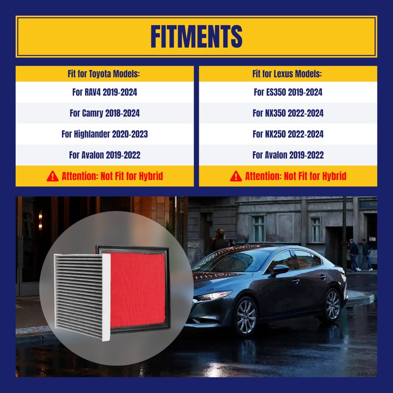 NuFlySic Engine and Cabin Air Filter for Toyota Rav4 20-24 Camry Gas 18-24 Highlander 20-24 Avalon 19-22 for Lexus ES350 19-24 NX350 22-24 NX250 22-24 NOT Fit for Hybrid Replace CA12377 CF12157 - Image 4