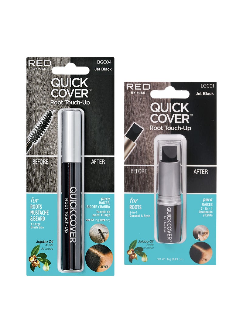Red by Kiss - Kiss Quick Cover Gray Hair Touch Up, Root Touch Up, Moisturize and Shine, Brush Type & Stick Type Set (Jet Black) - Image 1