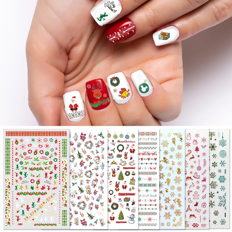 TailaiMei TailaiMei 12 Sheets Christmas Nail Stickers SelfAdhesive Art Decals for DIY Nail Decorations  Golden Santa Claus Snowflake Elk for Xmas Nail Design1407 Pcs