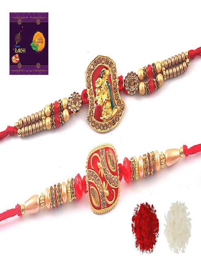 RA-Rock Rakhi For Brother Radha Kishan Designer Rakhi Combo Set of 2 for Family-149