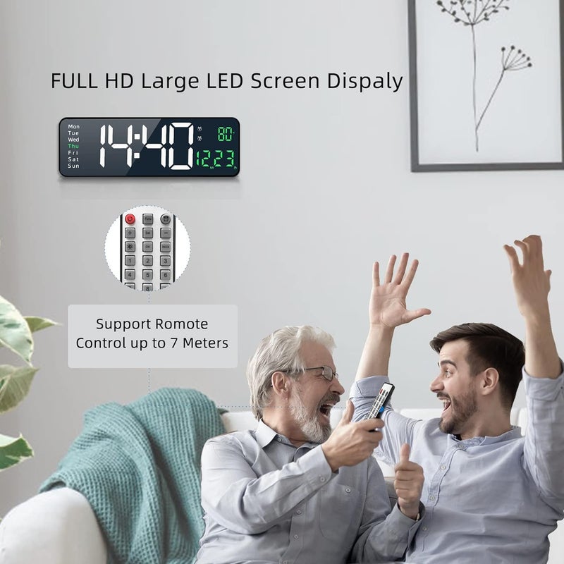 WOLBLIX Digital Wall Clock LED Large Display 162 Inch Clock Alarm with Remote Control 1224Hr Format Automatic Brightness Digital Silent Clocks with Temperature Date Week for Living Room Dcor - Image 3