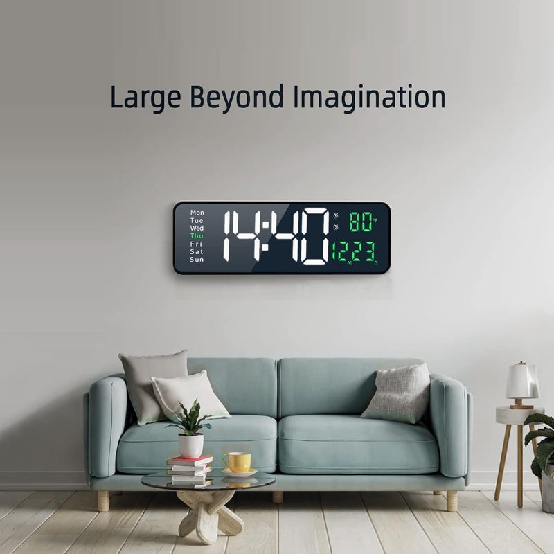 WOLBLIX Digital Wall Clock LED Large Display 162 Inch Clock Alarm with Remote Control 1224Hr Format Automatic Brightness Digital Silent Clocks with Temperature Date Week for Living Room Dcor - Image 2