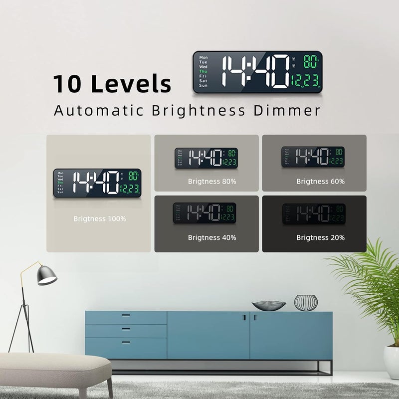 WOLBLIX Digital Wall Clock LED Large Display 162 Inch Clock Alarm with Remote Control 1224Hr Format Automatic Brightness Digital Silent Clocks with Temperature Date Week for Living Room Dcor - Image 4