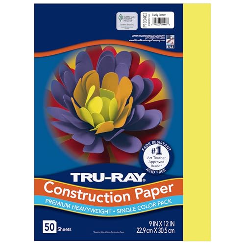 Tru-Ray Heavyweight Construction Paper, Lively Lemon, 9" x 12", 50 Sheets - Image 1