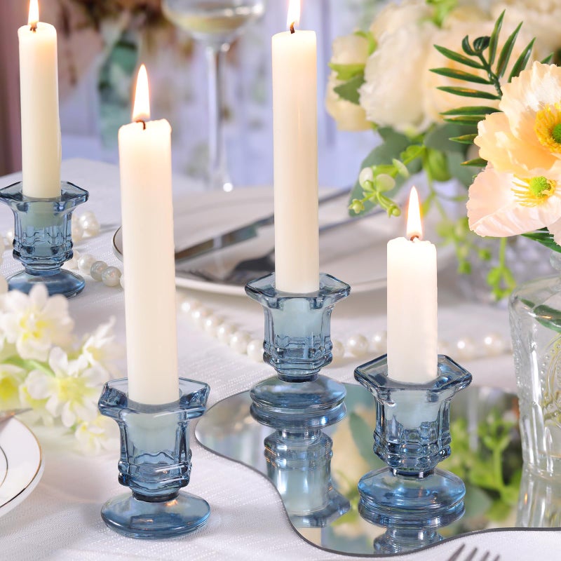 Lanttu Blue Candlestick Holders Bulk, 12 Pcs Glass Candle Holders Set,Crystal Taper Candle Holder for Wedding, Table Centerpiece, Home Decoration - Image 5