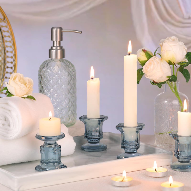 Lanttu Blue Candlestick Holders Bulk, 12 Pcs Glass Candle Holders Set,Crystal Taper Candle Holder for Wedding, Table Centerpiece, Home Decoration - Image 3